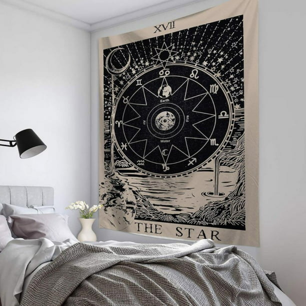 Tarot Tapestry The Moon The Star The Sun Tapestry Medieval Europe Divination Tapestry Wall Hanging Tapestries Mysterious Wall Tapestry for Home Decoration Wall Decoration Bedroom Decoration Star 